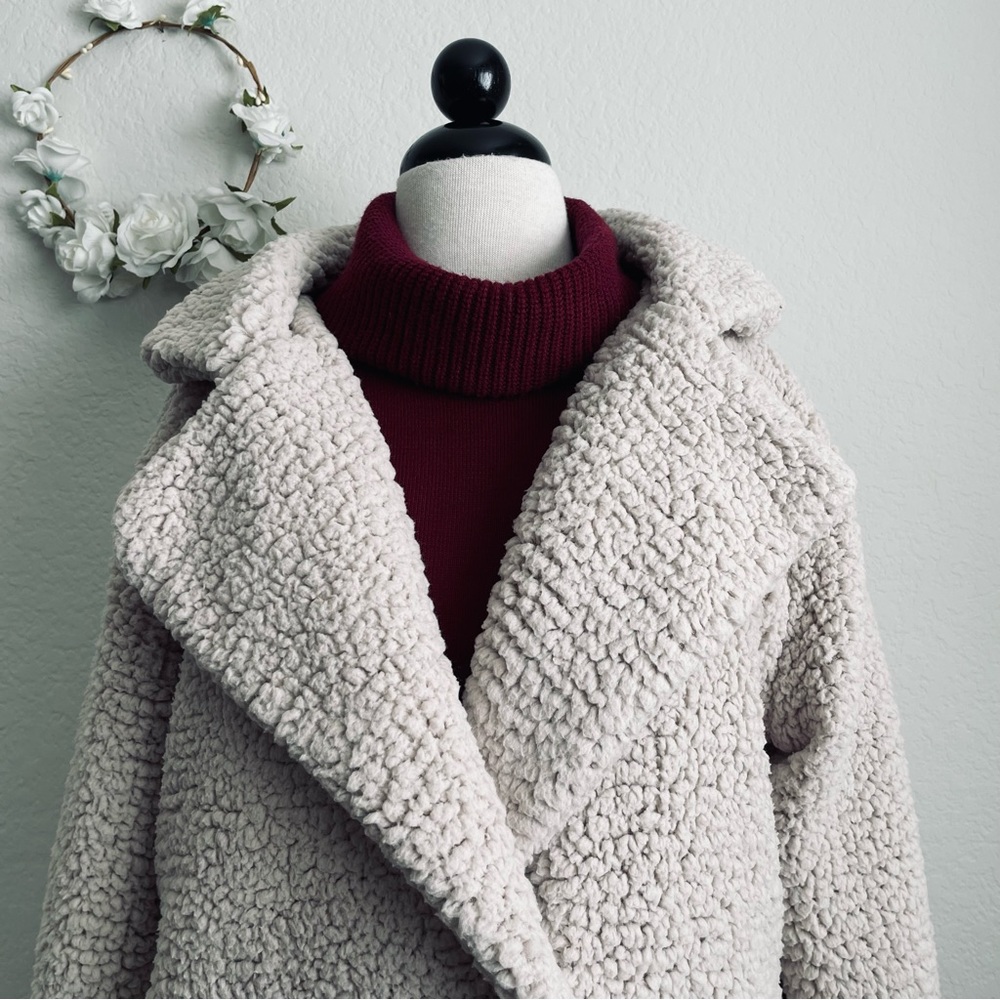 Zeagoo Beige/Cream Double-Breasted Faux Fur Teddy Coat - Picture 3 of 12
